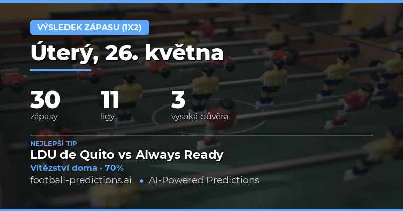 Předpovědi zápasových výsledků 1X2 na 26. května 2026