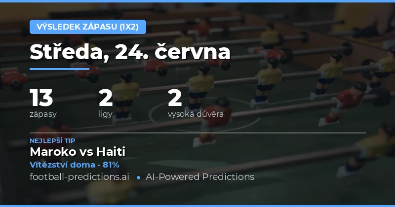 Nejlepší tipy 1X2 na 24. června 2026
