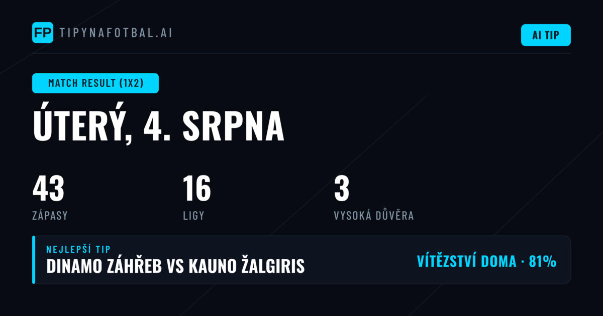 Top 1X2 tipy pro 4. srpna 2026