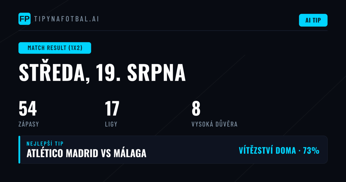 Top 1X2 tipy na 19. srpna 2026