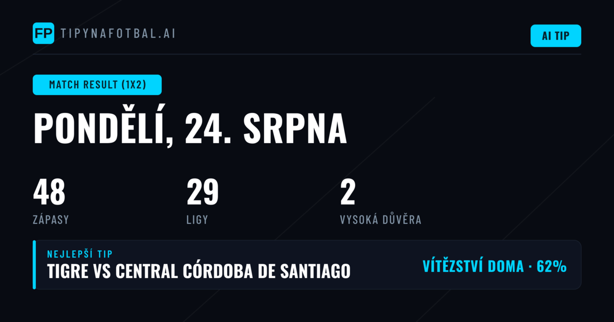 Top 1X2 tipy na 24. srpna 2026