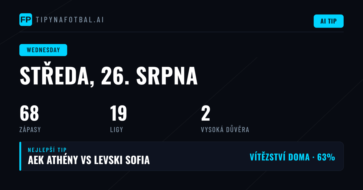 Středeční fotbalový program: 26. srpna 2026