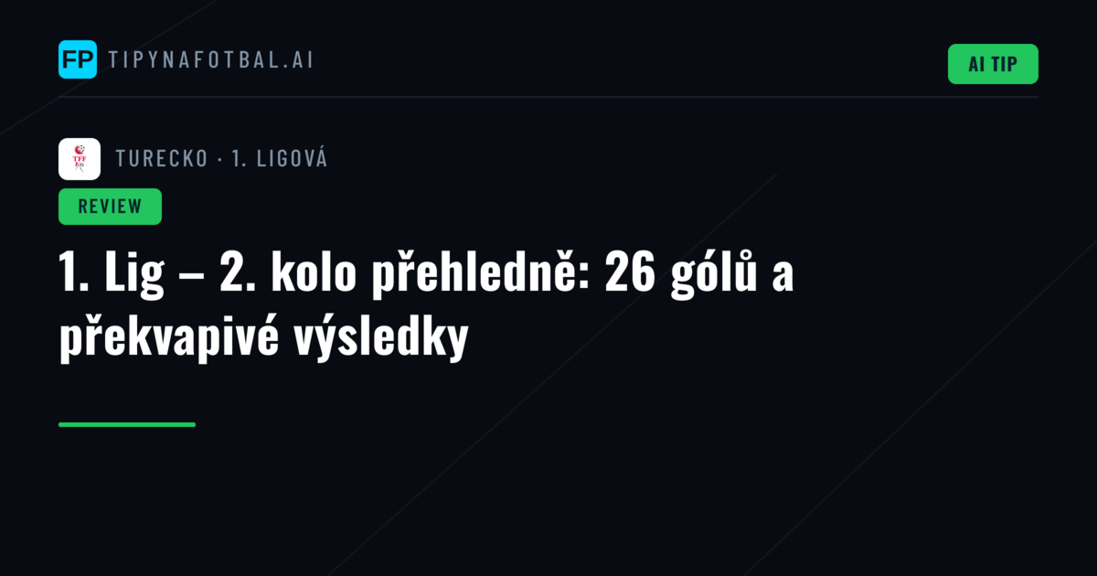 1. Lig – 2. kolo přehledně: 26 gólů a překvapivé výsledky