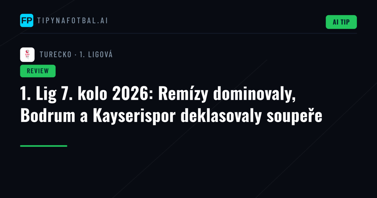 1. Lig 7. kolo 2026: Remízy dominovaly, Bodrum a Kayserispor deklasovaly soupeře