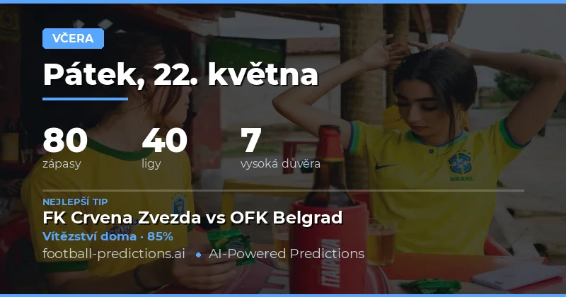 Vyhodnocení fotbalových předpovědí za 22. květen 2026