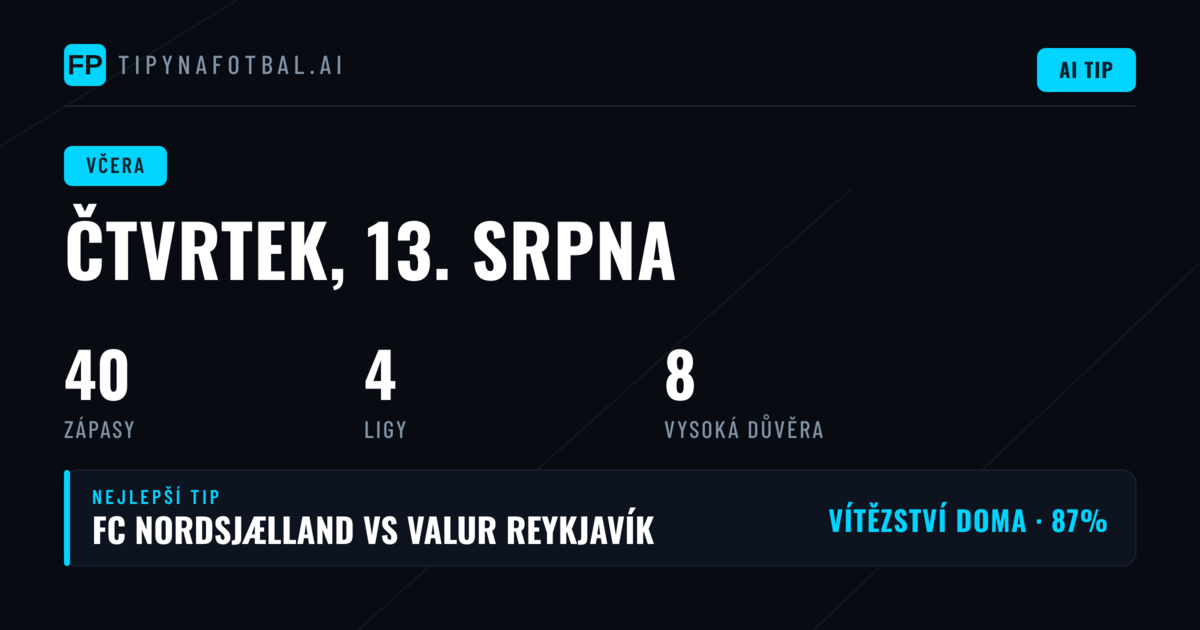 Přehled sázkových tipů za čtvrtek 13. srpna 2026