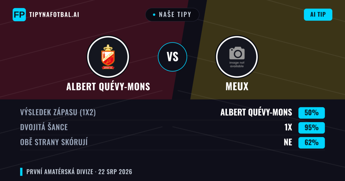 Naše tipy: Albert Quévy-Mons vs Meux — Remíza (50%); Obě strany skórují: Ne