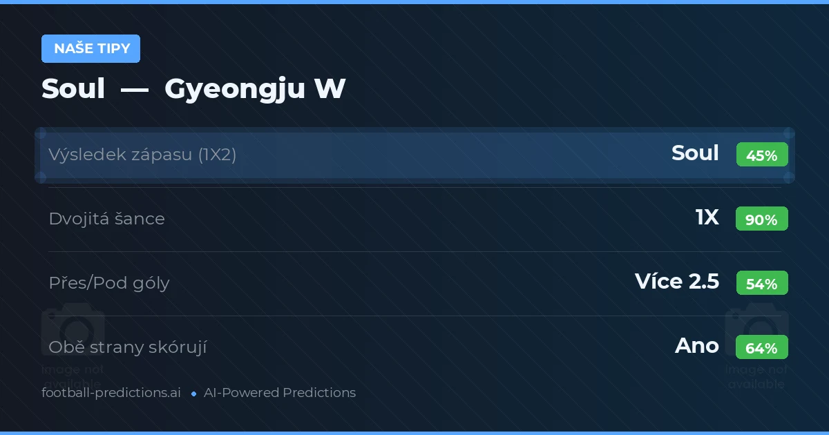 Naše tipy: Soul vs Gyeongju W — Remíza (45%); Přes 2.5; Obě strany skórují: Ano